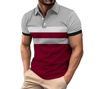 Generisch Polo Shirt Men's Short Sleeve Contrast Colour Polo Shirt with Buttons Lapel Polo Shirt Shirts 2025 Summer Casual Top, Red Polo Shirts for Men, XL