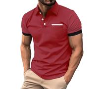 Generisch Polo Shirt Men's Short Sleeve Contrast Colour Polo Shirt with Chest Pocket Button Placket Summer Polo Shirt Outdoor Shirt Top, Red Polo Shirts for Men, XXL