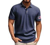 Generisch Polo Shirt Men's Short Sleeve Cotton Linen Polo Shirt American Flag Polo Shirt Button Down Collar Shirt Top, Marine Polo Shirts for Men, L