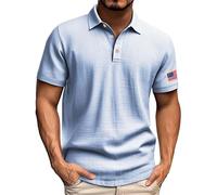 Generisch Polo Shirt Men's Short Sleeve Cotton Linen Polo Shirt American Flag Polo Shirt Button Down Collar Shirt Top, Light Blue Polo Shirts for Men, XL