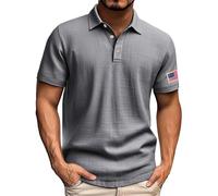 Generisch Polo Shirt Men's Short Sleeve Cotton Linen Polo Shirt American Flag Polo Shirt Button Down Collar Shirt Top, Grey Polo Shirts for Men, S