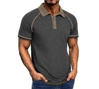 Generisch Polo Shirt Men's Short Sleeve Cotton Mix Polo Shirt with 1/4 Button Placket Polo Shirts Summer Lapel Collar Top Shirts, Dark Gray Polo Shirts for Men, XL