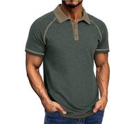 Generisch Polo Shirt Men's Short Sleeve Cotton Mix Polo Shirt with 1/4 Button Placket Polo Shirts Summer Lapel Collar Top Shirts, Green Polo Shirts for Men, M