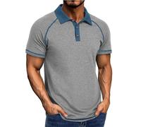 Generisch Polo Shirt Men's Short Sleeve Cotton Mix Polo Shirt with 1/4 Button Placket Polo Shirts Summer Lapel Collar Top Shirts, Grey Polo Shirts for Men, 3XL