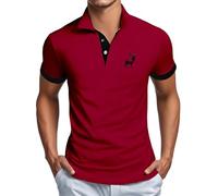 Generisch Polo Shirt Men's Short Sleeve Giraffe Embroidery Polo Shirt with Button Placket Polo Shirt Plain Golf Shirts Top 2025, Red Polo Shirts for Men, S