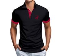 Generisch Polo Shirt Men's Short Sleeve Giraffe Embroidery Polo Shirt with Button Placket Polo Shirt Plain Golf Shirts Top 2025, Black Polo Shirts for Men, XL