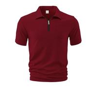 Generisch Polo Shirt Men's Short Sleeve Knitted Polo Shirt with Zip Polo Shirts Plain Summer Clothing Top, Red Polo Shirts for Men, 3XL