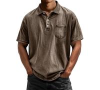 Generisch Polo Shirt Men's Short Sleeve Vintage Polo Shirt with Button Placket Pockets Polo Shirt Plain Shirts Top Cowboy Style, Braun Polo Shirts for Men, M