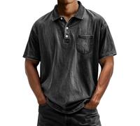 Generisch Polo Shirt Men's Short Sleeve Vintage Polo Shirt with Button Placket Pockets Polo Shirt Plain Shirts Top Cowboy Style, Grey Polo Shirts for Men, 5XL