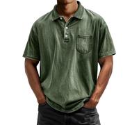 Generisch Polo Shirt Men's Short Sleeve Vintage Polo Shirt with Button Placket Pockets Polo Shirt Plain Shirts Top Cowboy Style, Schwarzish Green Polo Shirts for Men, XL