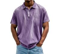 Generisch Polo Shirt Men's Short Sleeve Vintage Polo Shirt with Button Placket Polo Shirt Plain Shirts Top 2025 Cowboy Style, Purple Polo Shirts for Men, 4XL
