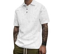 Generisch Polo Shirt Men's Short Sleeve Vintage Ripped Polo Shirt with Button Placket Plain Polo Shirts Summer Top Shirts, White Polo Shirts for Men, XL