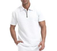 Generisch Polo Shirt Men's Short Sleeve Waffle Pattern Polo Shirt 1/4 Zip Polo Shirts Summer Lapel Collar Top Shirts, White Polo Shirts for Men, XL