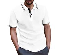 Generisch Polo Shirt Men's Short Sleeve Waffle Pattern Polo Shirt Button Down Collar Mesh Airy Shirts Contrast Top, White Polo Shirts for Men, XL