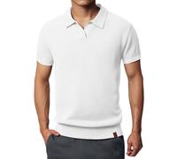 Generisch Polo Shirt Men's Short Sleeve Waffle Pattern Polo Shirt Plain Polo Shirt V-Neck Shirts Casual Lightweight Top, White Polo Shirts for Men, S