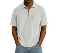 Generisch Polo Shirt Men's Short Sleeve Waffle Pattern Polo Shirt with Chest Pocket Zip Polo Shirt Plain Shirts Top, White Polo Shirts for Men, XL