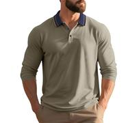 Generisch Polo Shirts for Men Long Sleeve Contrast Colour Blocking Sweatshirt Without Hood Polo Shirt Buttons Top Polo Shirt, Braun Polo Shirts for Men, S
