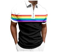 Generisch Polo Shirts Men's Rainbow Colourful LGBTQ Polo Shirt Summer Causal Casual Shirts Men Lapels Golf Shirts Business Polo Shirt Airy Summer Shirts CSD Parade Top Pride Month Tops, P White, XXXL