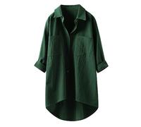 Generisch Pots Linen Button Down Blouses Casual Women Long Sleeve Shirts Women's Blouse Sexy Women's Top, Army Green, XXL