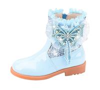 Generisch Princess Winter Boots with Glitter and Rhinestones Girls' Boots Side Lined Zipper Snow Boots Soft Soles Snow Boots Fleece Warm Leather Boots Lace Border Ankle Boots, blue, 9.5 UK Child