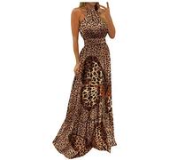 Generisch Print Beach Sexy Women's Maxi Sleeveless Backless Dress Tropical Women's Dress Long Sleeve, coffee, XXL