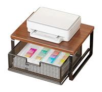 Generisch Printer Stand - Wood Metal Double Tier Desk Organiser Shelf | Space Saving Office Storage Rack with Basket | Multifunction Desktop Organiser for Printers Coffee Makers