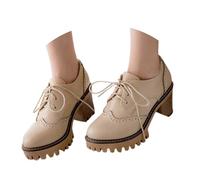 Generisch Product Category Shoe Models with Heel Comfortable Breathable Lace-Up Shoes for Everyday Use - Medium Heel Elegant Comfortable, beige, 5 UK