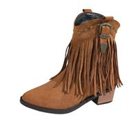 Generisch Product Category Women's Ankle High Western Boots with Fine Pointed Heel Perforated Upper Elegant Lines Versatile All-Round Boots for Cold Season, brown, 8.5 UK