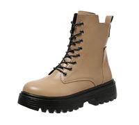Generisch Product Category Women's Mid-Calf Boots - Product Title Lace-Up Boots in Plain Colours Thick Sole Mid Calf Casual Comfort Boots, khaki, 8 UK
