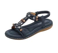Generisch Product Category Women's Sandals - Modern Boho with Elastic Casual Cord Pearl Band Jewellery Sandals for Beach Everyday Use, navy, 8.5 UK