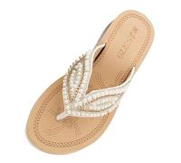 Generisch Product Category Women's Sandals | Product Title Large Sandals with Pearl Leaf Embellishment Trendy Summer Shoes in the Style of Internet Celebrities, White, 8.5 UK
