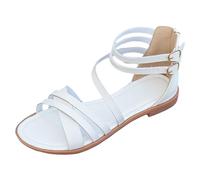 Generisch Product Category Women's Sandals - Summer Elegant Women's Sandals in Romanesque Style Flat Sole Minimalist Design Ideal for Beach & Resort, White, 7 UK