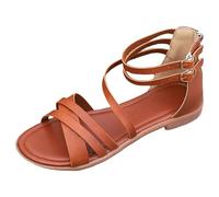 Generisch Product Category Women's Sandals - Summer Elegant Women's Sandals in Romanesque Style Flat Sole Minimalist Design Ideal for Beach & Resort, brown, 7 UK