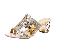 Generisch Product Category Women's Sandals - Trendy Sandals with High Heels Rhinestone Accents Heel Strap Comfort Style - Elegant Women's Sandals for Everyone, gold, 5 UK