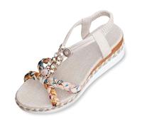 Generisch Product Line Women's Sandals - Comfortable Fabric Wedge Heels with Round Toe Elastic Band Summer Comfort Slant Heel Extra Wide Sole Stylish Lightness, beige, 6 UK