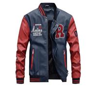 Generisch PU Leather Baseball Jacket Men's Bomber Jacket Stand-Up Collar Leather Jacket American College Jacket Y2K Sports Jacket Slim Fit Biker Jacket Faux Leather Transition Jacket Pilot Jacket