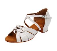 Generisch PU Slip Resistant Latin Shoes Soft Sole Mid Low Heel Buckle S Women Shoes 40, White, 6 UK