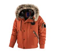 Generisch Puffer Jacket Men's Hooded Jacket Lined Fleece Thick Wind Jacket with Faux Fur Collar Sweat Jacket Leisure Oversized Hybrid Jacket Plain Windproof Hiking Jacket, red, XL