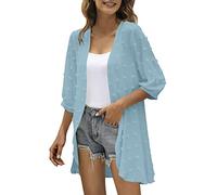 Generisch Pullover Clip Casual Cardigan for Women with Three Quarter Sleeves, Open Front, Lightweight Dot Cardigan, Draped Ruffle Cardigan, Cloth Brooch Women, sky blue, M