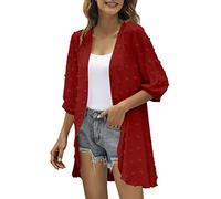 Generisch Pullover Clip Casual Cardigan for Women with Three Quarter Sleeves, Open Front, Lightweight Dot Cardigan, Draped Ruffle Cardigan, Cloth Brooch Women, red, XL
