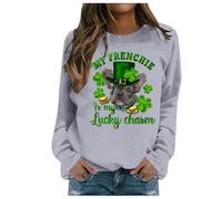 Generisch Pullover Hoodie with Letter Print and Crew Neck for Women for Autumn and Winter Check 24 Pullover, gray, L