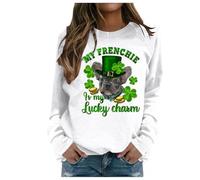 Generisch Pullover Hoodie with Letter Print and Crew Neck for Women for Autumn and Winter Check 24 Pullover, White, S