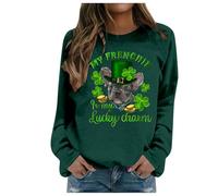 Generisch Pullover Hoodie with Letter Print and Crew Neck for Women for Autumn and Winter Check 24 Pullover, Green, S