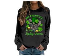 Generisch Pullover Hoodie with Letter Print and Crew Neck for Women for Autumn and Winter Check 24 Pullover, black, M