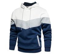 Generisch Pullover Loose Casual Jacket in Colour Block Design for Men with Side Seam Pockets and Hoodie First Try Then Numbers Men, White, L