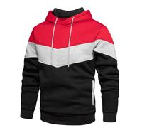 Generisch Pullover Loose Casual Jacket in Colour Block Design for Men with Side Seam Pockets and Hoodie First Try Then Numbers Men, red, L