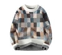 Generisch Pullover Men's Crochet Jumper Winter Sweater Knitted Jumper Wool Pullover Oversize Sweatshirt Long Jumper Cashmere Autumn Checked Colourful Without Hood Print Vintage Jumper, O Beige, M