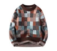 Generisch Pullover Men's Crochet Jumper Winter Sweater Knitted Jumper Wool Pullover Oversize Sweatshirt Long Jumper Cashmere Autumn Checked Colourful Without Hood Print Vintage Jumper, O coffee., XXL