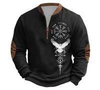 Generisch Pullover Men's Outdoor Half Zip Sweatshirt, Nordic Mythology Viking Tattoos Hoodie, Soft Warm Work Jumper without Hood, Men's Gothic Medieval Vintage Plus Size Streetwear, black, XL