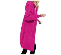 Generisch Pullover with Stars, Women's Plain Coat, Winter, Casual Fashion, Plain Drawstring, Long Zip Pocket Coat, Long Jacket, Coat, Pullover, Lion, Hot Pink, 5XL